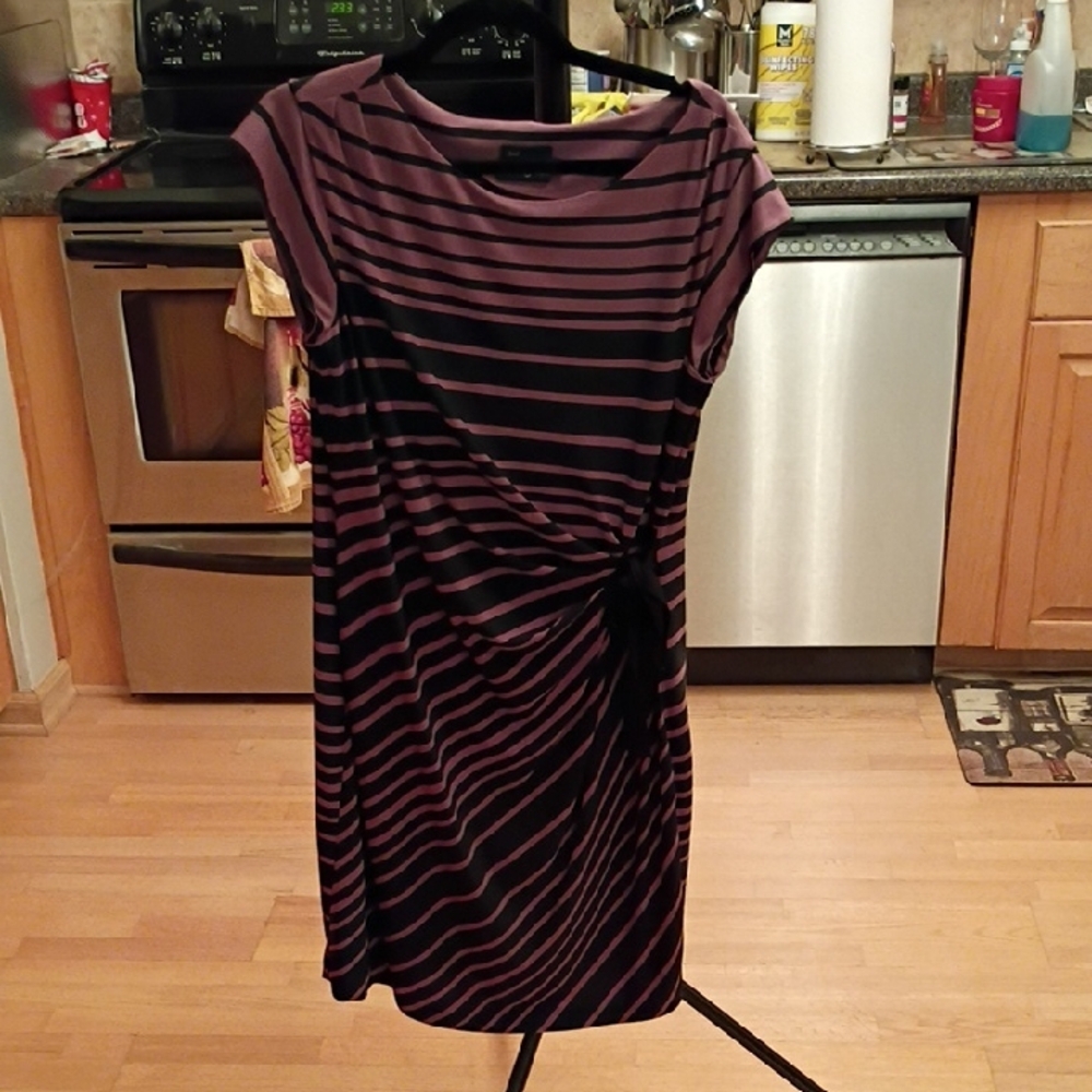 Just...Taylor Asymmetrical Dress in Black and Purple Stripes